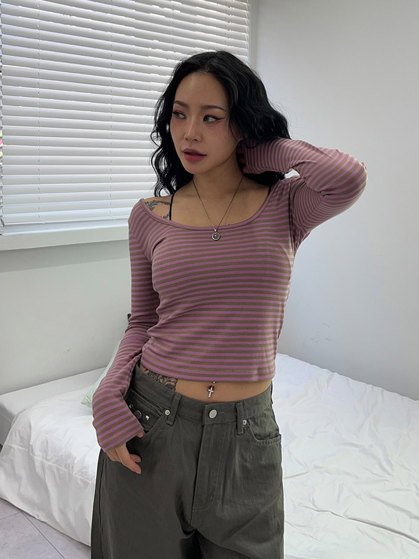 버블유넥단가라티셔츠