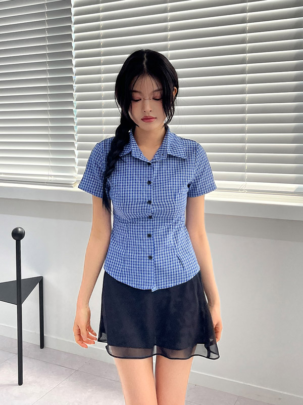 체크반팔슬림셔츠